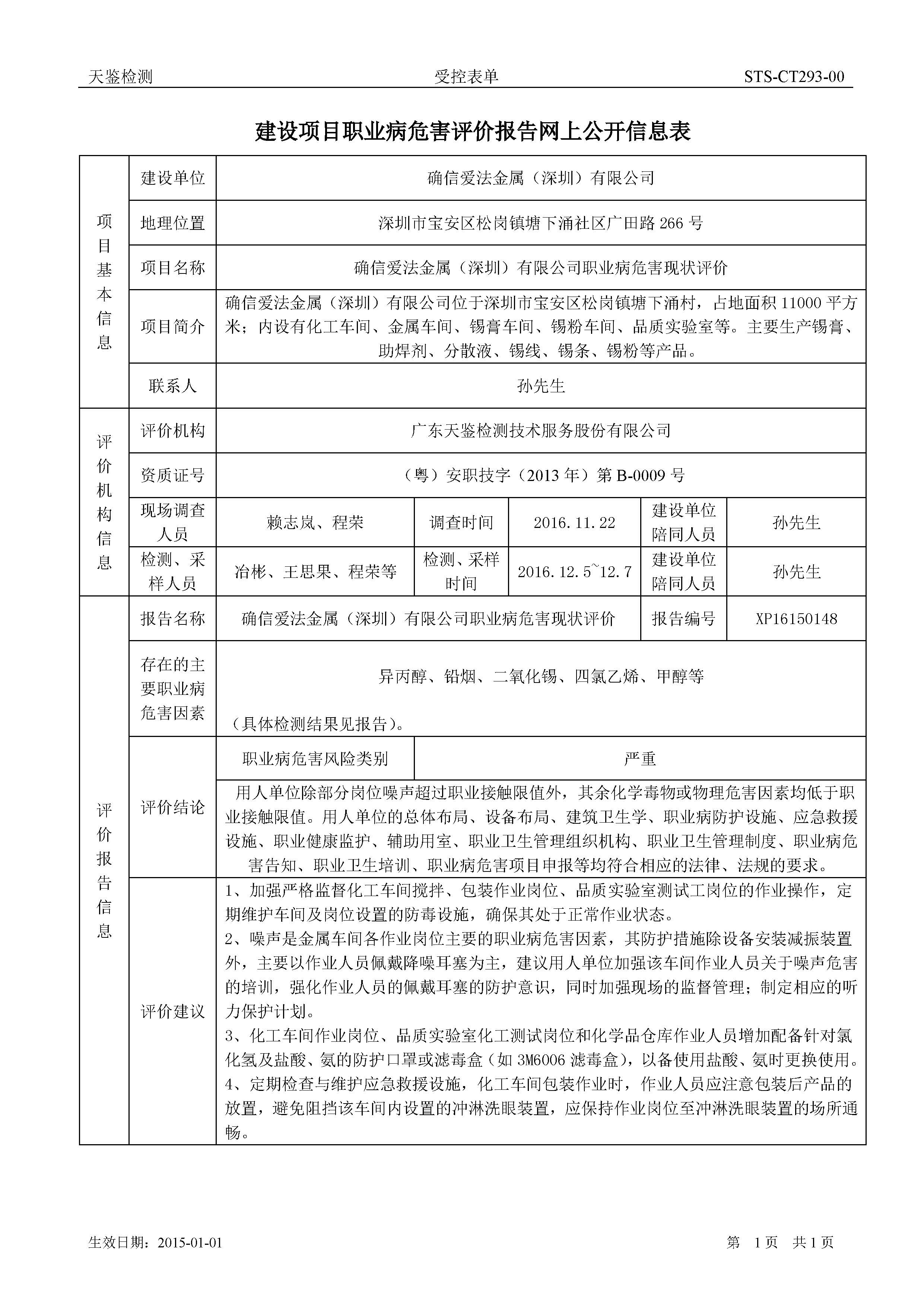 職業病危害評價報告
